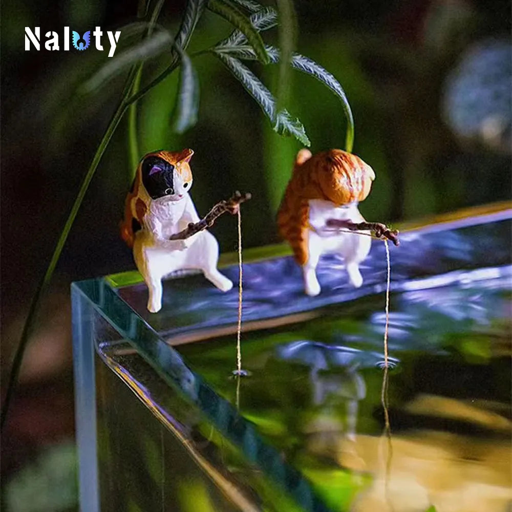 Charming Fishing Cat Aquarium Ornament Set