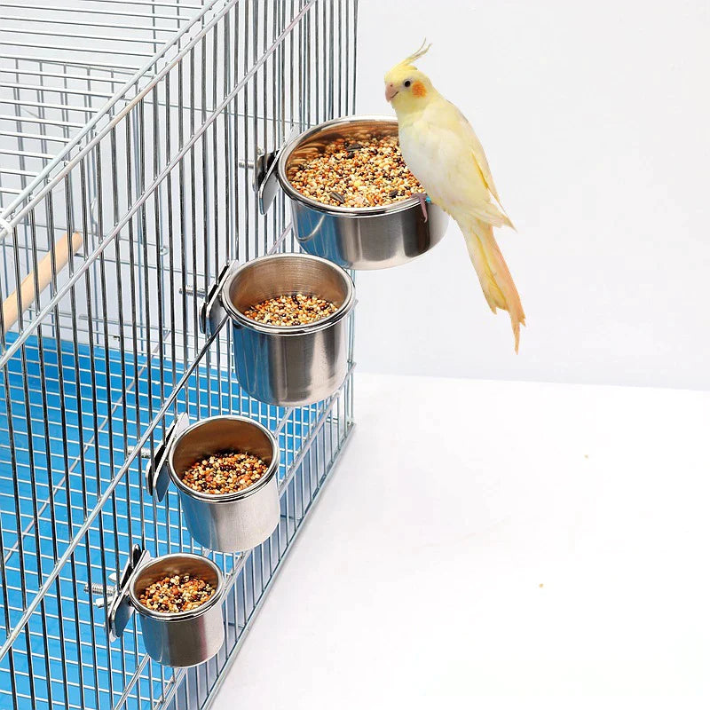 Stainless Steel Clamp-On Parrot Feeding Bowl