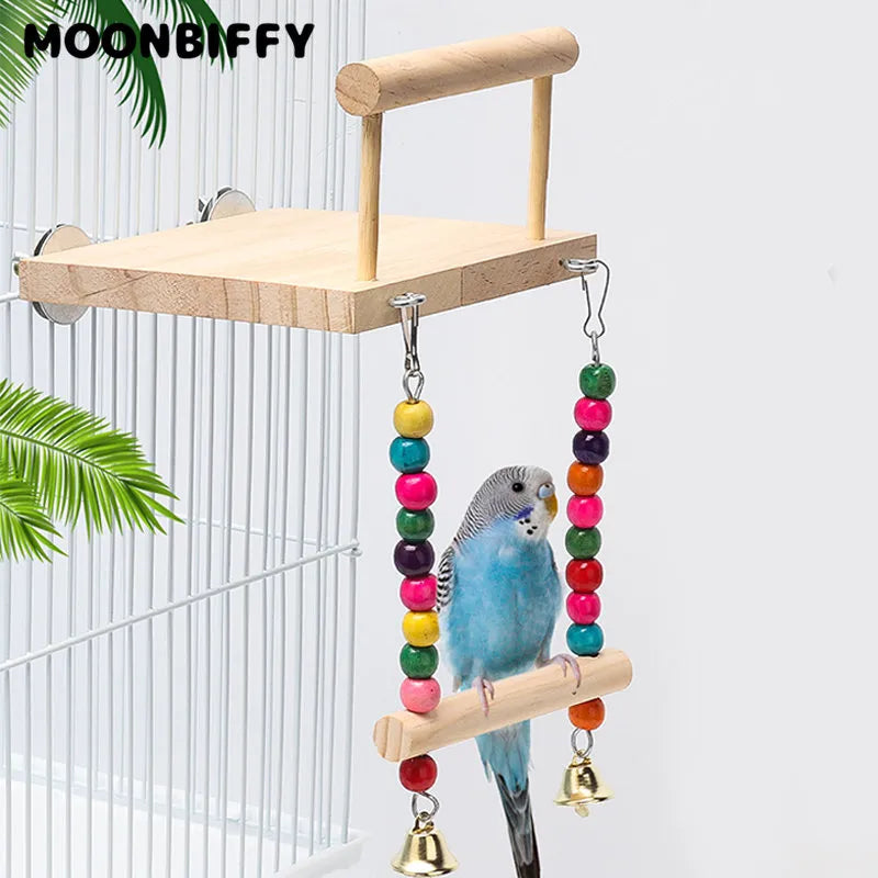 Budgie Bliss Wooden Swing with Chewing Beads